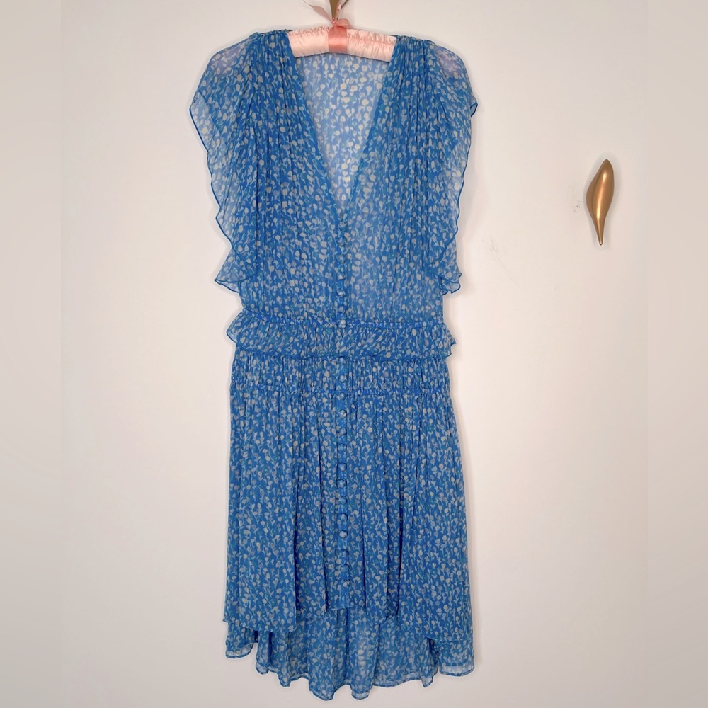 The Kooples, Size: M, Blue and White Sheer Floral Dress, 100% Silk, EUC